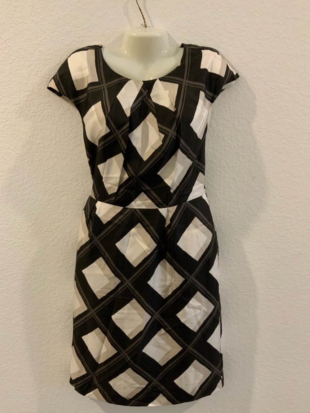 Banana Republic Black and White Geometric Silk Fit & Flare Dress
